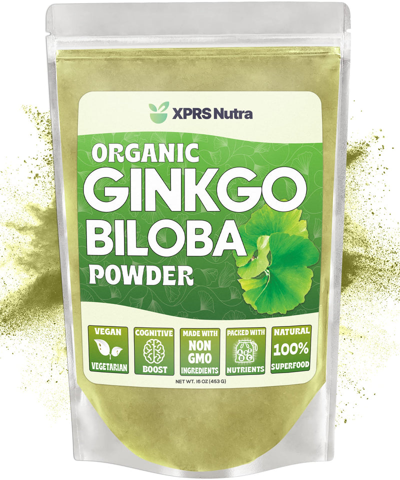 [Australia] - XPRS Nutra Organic Ginkgo Biloba Powder - Gingko Biloba Supplements for Cognition - Vegan Friendly Ginkoba Biloba Organic - Immunity Boosting Ginkgo Biloba Powder (16 oz) 1 Pound (Pack of 1) 