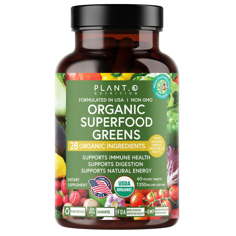 [Australia] - Plant.O Organic Super Greens [Fruit & Veggie Supplement] High Absorption Antioxidants from Green Powder with Alfalfa, Beet Root, Tart Cherry for Immune Support, Gut Health, Energy, 60 Veggie Tablets 60 Count (Pack of 1) 