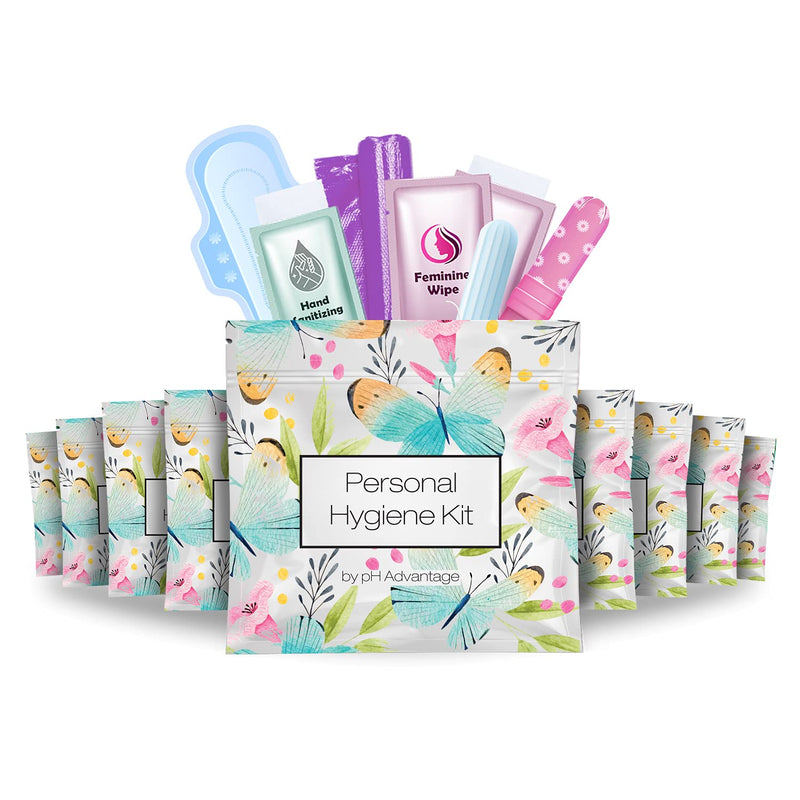 [Australia] - Menstrual Kit All-in-One 10 Pack | Convenience on The Go | Period Kit Pack for Travelling, Tweens & Teenager | Individually Wrapped Feminine Hygiene Product (Butterflies) Butterflies 
