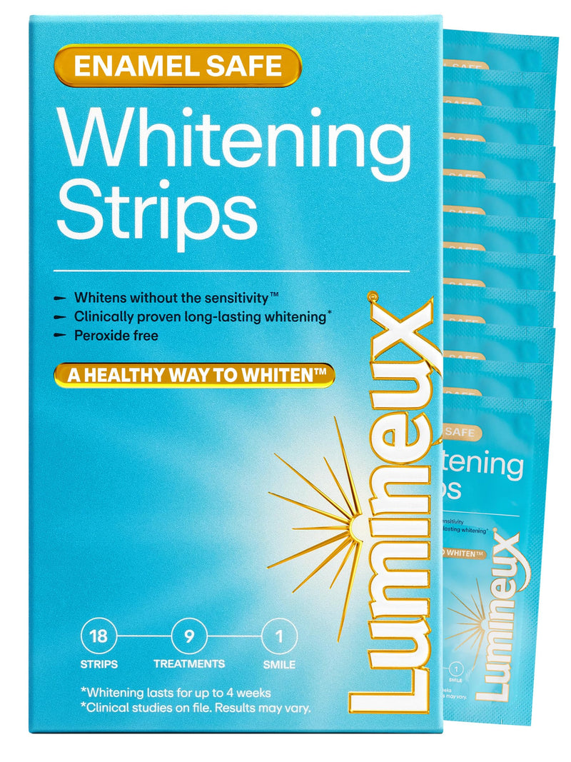 Lumineux Teeth Whitening Strips, Peroxide Free, 9 Treatments (1 Month) | Peroxide free, enamel safe, dentist formulated, clinically tested & proven, free from harsh ingredients, no sensitivity 1 Month Supply