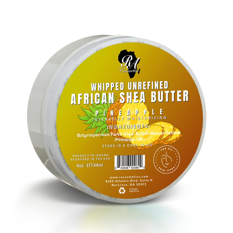 RA COSMETICS Whipped Shea Butter, Pineapple, 6oz | 100% Pure & Natural African Shea Butter, For Men & Women, Ultimate Handcrafted Moisturizer, Essential Vitamins, Radiant Skin 6 Ounce (Pack of 1)