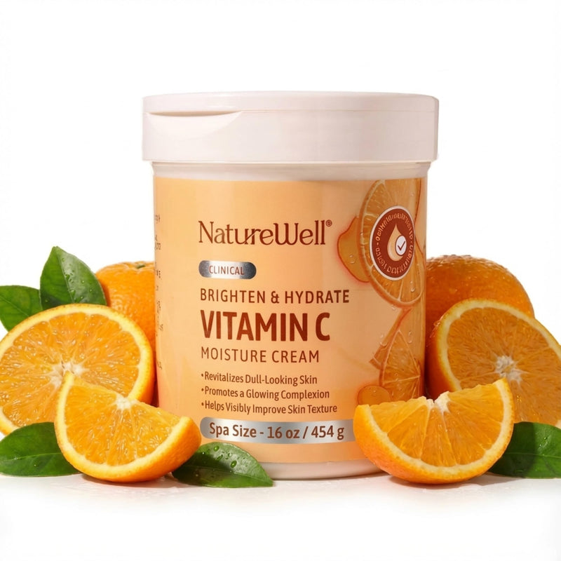 NatureWell Clinical Vitamin C Brighten & Hydrate Moisturizing Body Cream | Hydrating Face & Body Lotion with Coconut Oil, Helps Improve Uneven Skin Tone & Dark Spots, Anti-Aging Moisturizer 16 Ounce (Pack of 1)