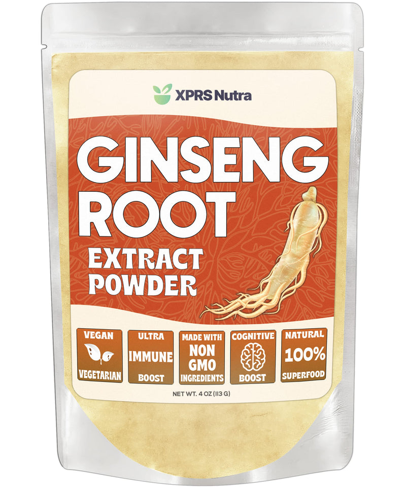 [Australia] - XPRS Nutra Ginseng Root Extract Powder - Ginseng Powder Supports Cognitive Function, Physical Performance, and Immune System - Vegan Friendly Panax Ginseng in Powder Form (4 Ounce) 4 Ounce (Pack of 1) 