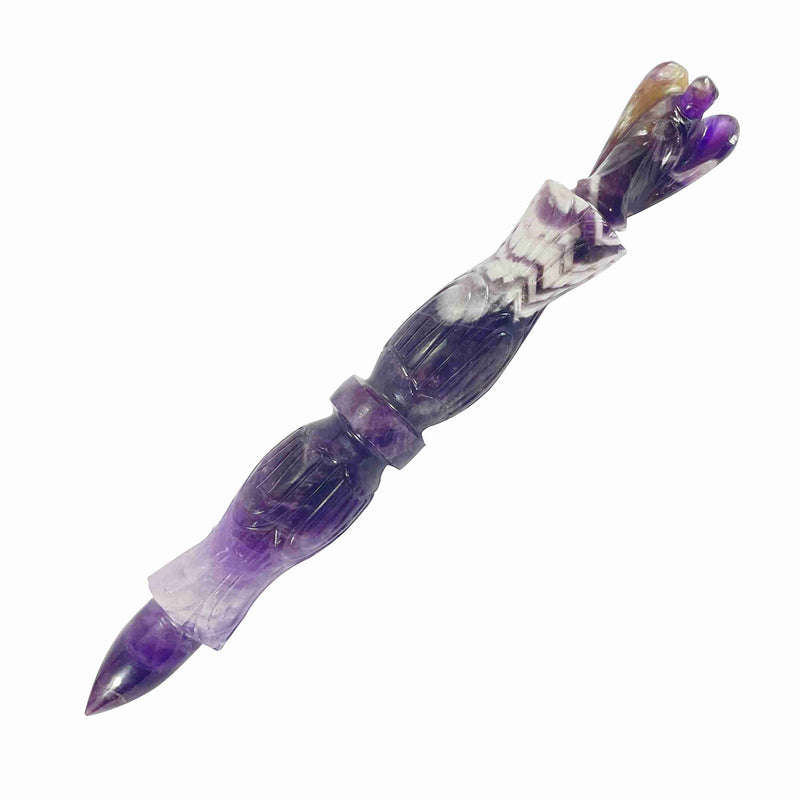 Amethyst Metaphysical Carving Healing Wand | 6" Handmade Carving Gemstone Stick Pencil for Meditation Massage Pagan| Dynamic Energy Chakra Balancing & Aura Cleansing Healing Stick Amethyst