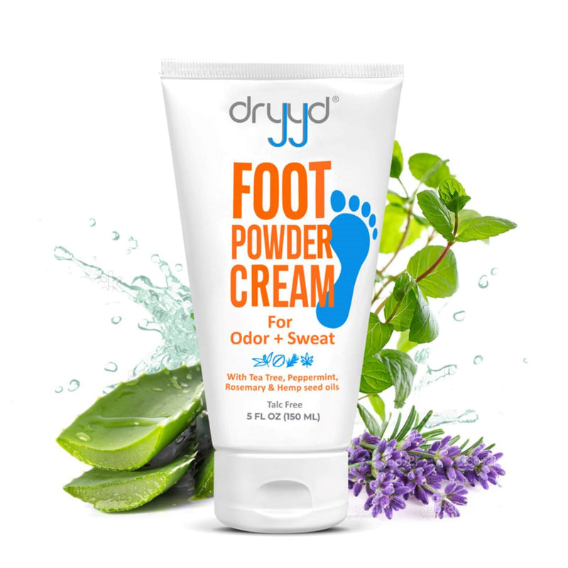 Foot Powder Cream Lotion Deodorant, 5 oz – Talc-Free Leave-On Foot Cream with Tea Tree & Peppermint – Helps Absorb Moisture & Reduce Foot Odor – Low-Mess Formula for Men & Women