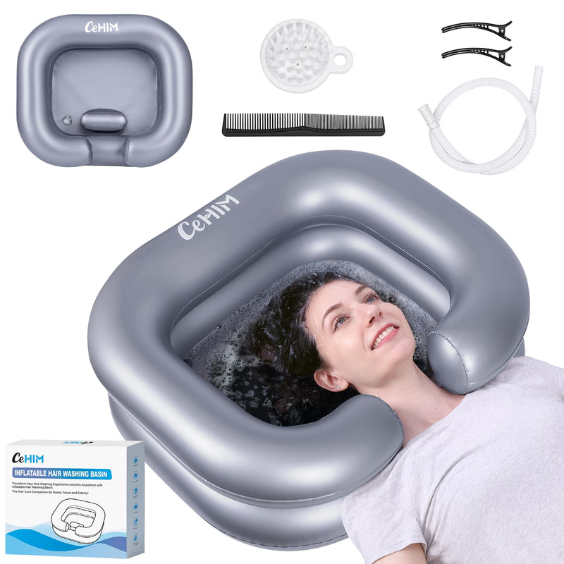 [Australia] - Inflatable Shampoo Basin - Portable Shampoo Bowl, Hair Washing Basin for Bedridden, Disabled,Injured, Hair Wash Tub for Dreadlocks and at Home Sink Washing (Silvery) Silvery 