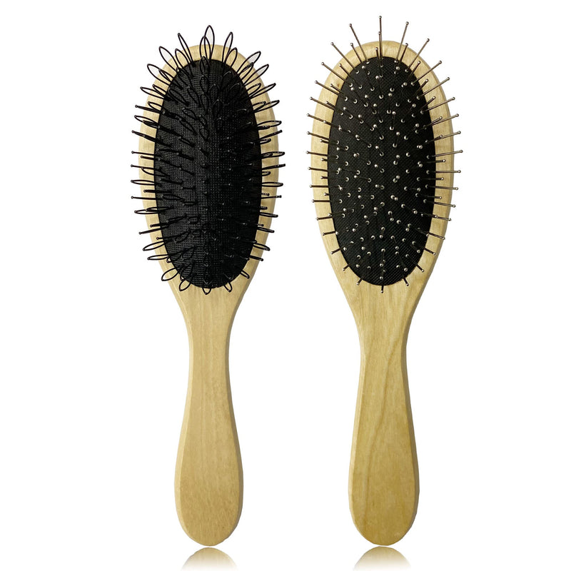 Amirce Wig Brush for Synthetic Hair, Detangling Professional Wood Handle Comb Set, WB-1 Middle
