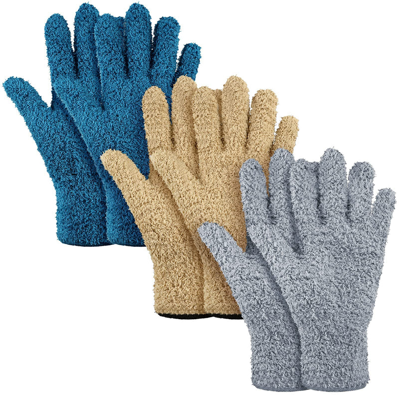 [Australia] - Patelai 3 Pairs Microfiber Dusting Gloves Washable Reusable Cleaning Mittens Gloves for Women One Size (Pack of 6) Dark Blue, Gray, Khaki 