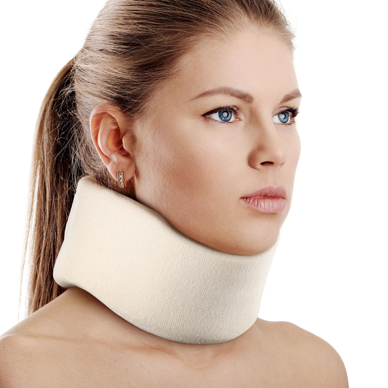 [Australia] - Soft Foam Neck Brace Universal Cervical Collar, Adjustable Neck Support Brace for Sleeping - Relieves Neck Pain and Spine Pressure, Neck Collar After Whiplash or Injury (2.5" Depth Collar, M) White, 2.5" Depth Medium (13.3-15.7 Inch) 