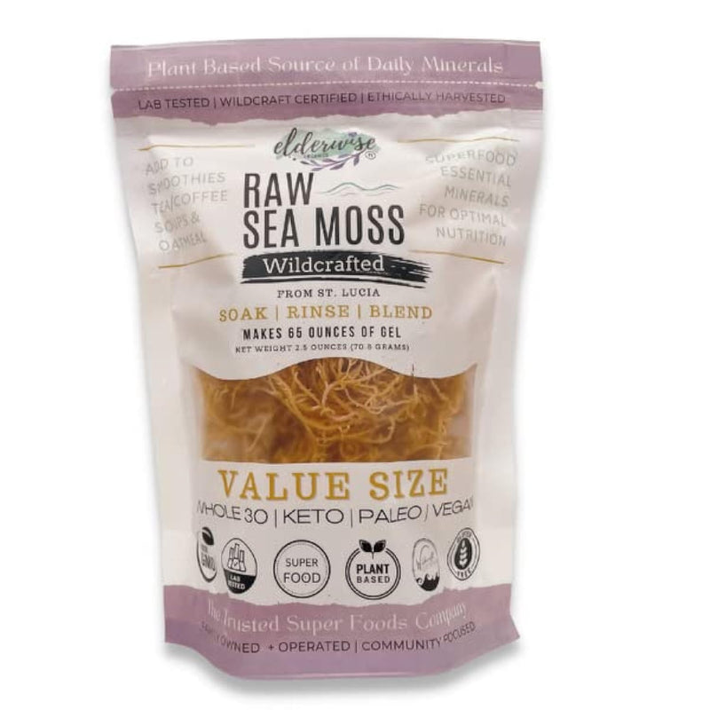 Elderwise Golden Sea Moss, Raw Wildcrafted Gracilaria, 2.5oz Makes 65oz Gel | Sun-Dried Saint Lucia Sea Moss with no Added Flavors; a Simple Mineral & Vitamin Rich Choice for Homemade Recipes