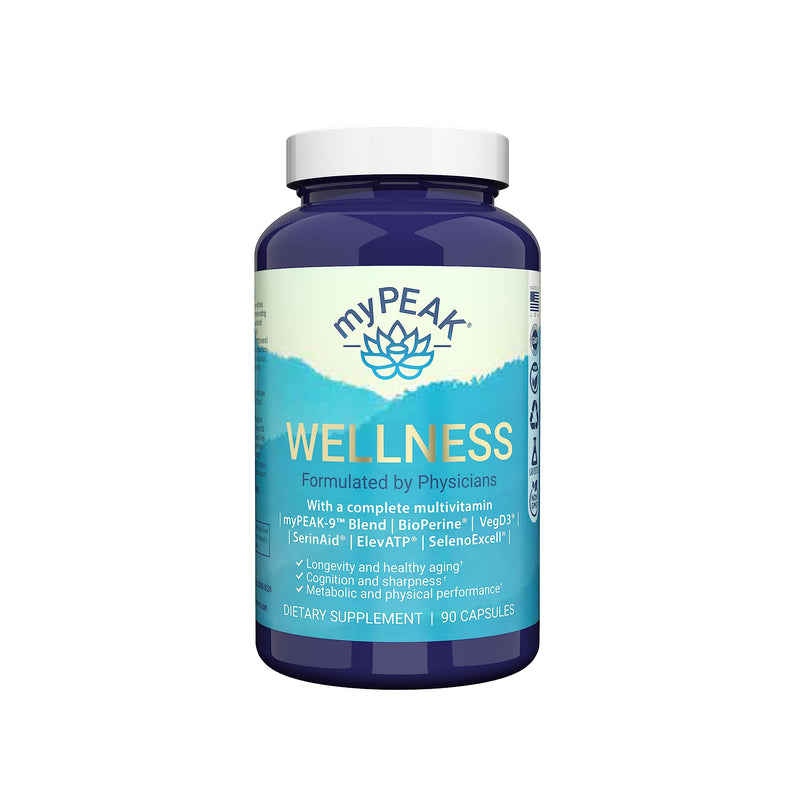 myPEAK Wellness Award-Winning Vegan Multivitamin with ElevATP Ancient Peat Extract, Natural Astaxanthin, Iron, Resveratrol and Alpha GPC, Immunity Booster, All-in-One for Men and Women, 90 Count