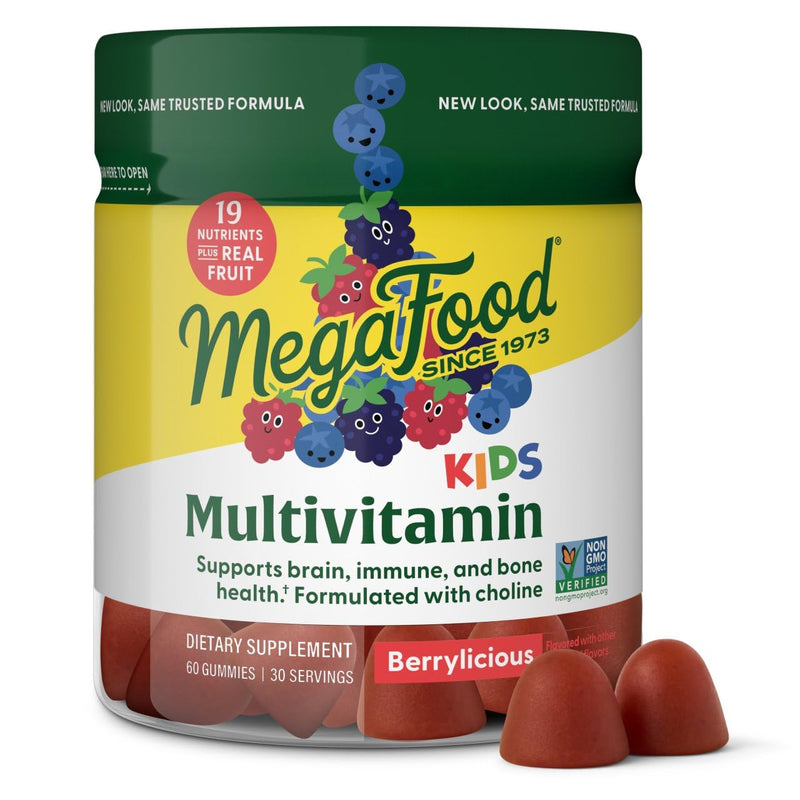 [Australia] - MegaFood Kids Multivitamin Gummies - Kids Vitamins - Age 4+ with Vitamin C, Vitamin D, Zinc, Choline, and Real Fruit - Brain & Immune Support - Berrylicious Flavor - 60 Gummies (30 Servings) Mixed Berries 60 Count (Pack of 1) 