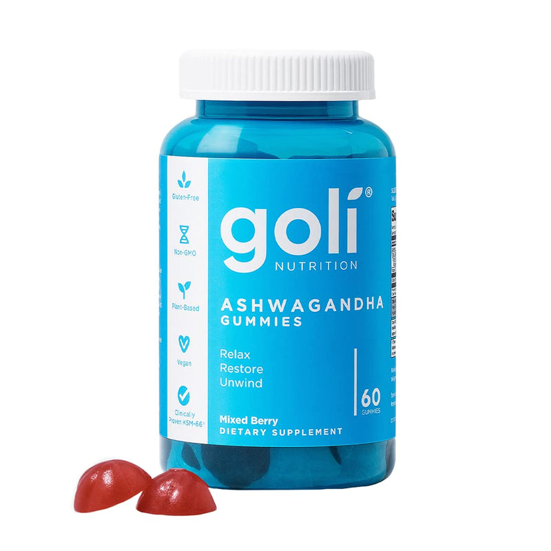 [Australia] - Goli Ashwagandha & Vitamin D Gummy - 60 Count - Mixed Berry, KSM-66, Vegan, Plant Based, Non-GMO, Gluten-Free & Gelatin Free Relax. Restore. Unwind, Pack of 1 