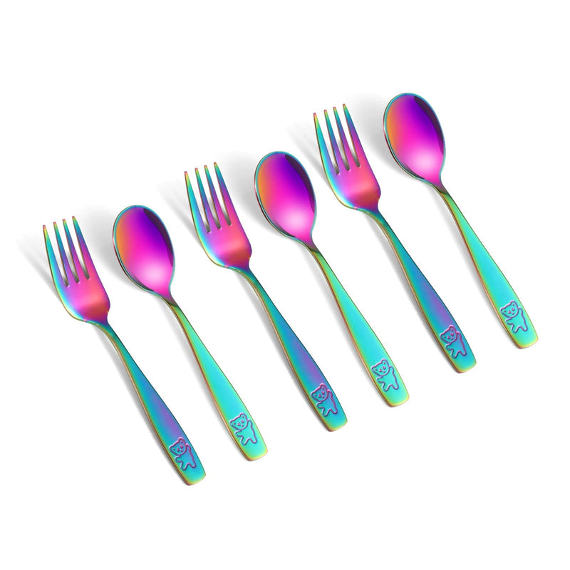 [Australia] - Pimoys 6 Pieces Toddler Utensils Kids Rainbow Silverware Stainless Steel Toddler Forks and Spoons Set, Metal Childrens Safe Flatware Child Cutlery Set, Dishwasher Safe 