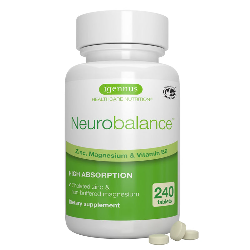 Igennus Neurobalance High Absorption Zinc Magnesium & B6 Complex | Cognitive Support, Calm Focus & Relaxation, Chelated Zinc & Fully Reacted Magnesium, Vegan, Non-GMO, 240 Small Tablets 240 Count (Pack of 1)