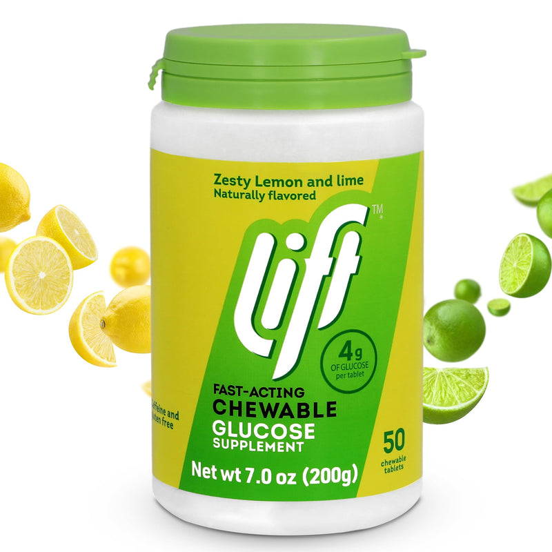 [Australia] - Lift Glucose | Fast-Acting Glucose Chewable Energy Tablets | Lemon & Lime | 50 ct Jar (Pack of 1) 50 Count (Pack of 1) 