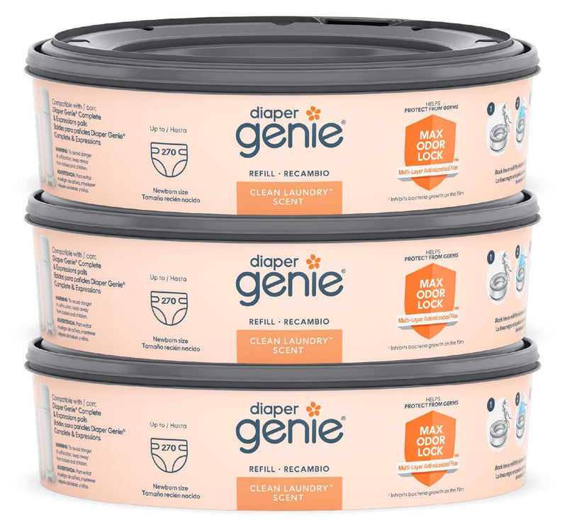 [Australia] - Diaper Genie Bags Refills 270 Count (Pack of 3) Clean Laundry Scent | Diaper Pail Refills with Max Odor Lock | Holds up to 810 Newborn Diapers 270 Count (Pack of 3) 