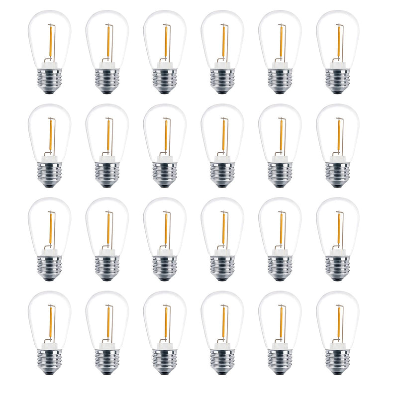 [Australia] - Meconard 24 Pack LED S14 Replacement Light Bulbs, Shatterproof Outdoor 1 Watt to Replace 11Watts String Incandescent Bulb, E26 Regular Medium Screw Base, 2200K Warm White, Non-Dimmable 24 Count (Pack of 1) 