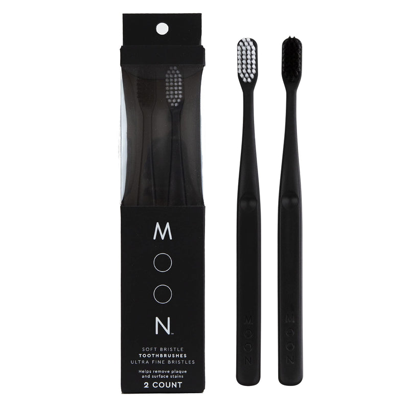 [Australia] - MOON Soft Bristle Toothbrushes, White and Black Sleek Design, Gentle Cleaning, Ideal for Daily Oral Care, Soft Bristles for Comfortable Use, (2 Pack) 1 Count (Pack of 2) 