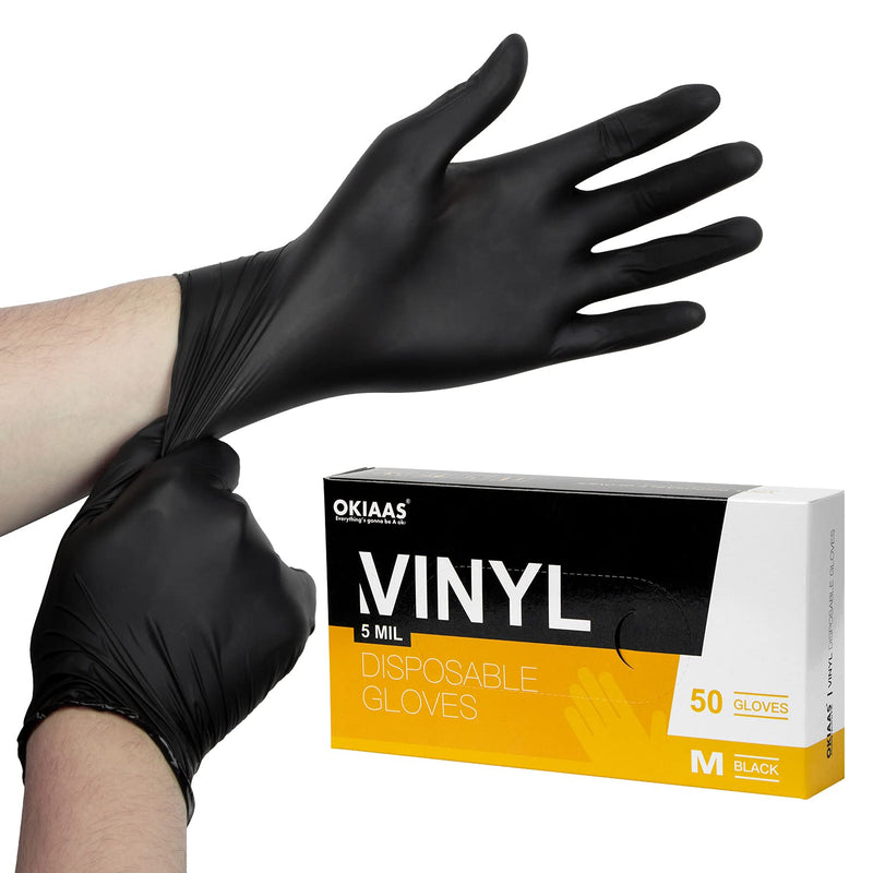 [Australia] - Black/Pink Vinyl Disposable Gloves Latex Free, Food Grade, 5 mil, Cooking, Cleaning, Hair Dye, 50/100/200/1000 Count Large (Pack of 50) Black 