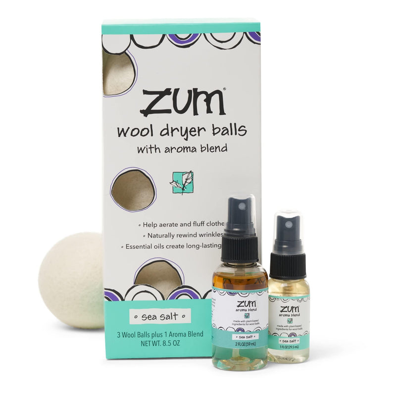 [Australia] - Indigo Wild Zum Laundry Dryer Balls Kit - Wool Laundry Balls for The Dryer - Essential Oil Spray - Reusable Drying Balls for Laundry - Sea Salt - (3 Dryer Balls, 1 Aroma Blend) 
