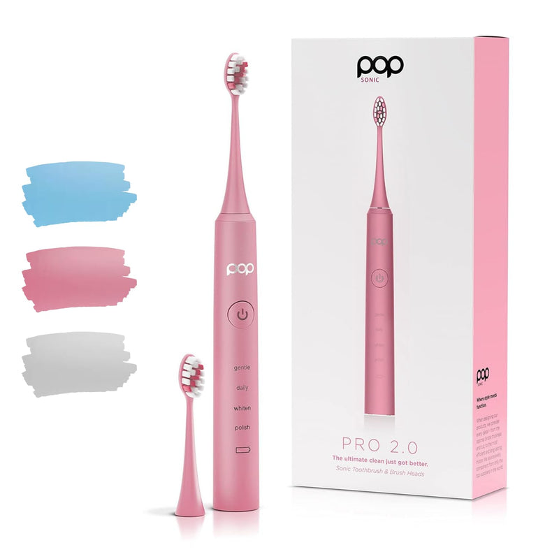Pop Sonic Pro 2.0 Electric Toothbrush (Pink) Rechargeable Sonic Toothbrush with 45,000 Vibrations Per Minute & 4 Cleaning Modes for Adults & Kids with Long Lasting Dupont Nylon Bristles Pink