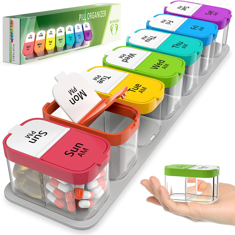 [Australia] - Extra Large Weekly Pill Organizer - XL Daily Pill Box - 7 Day Am Pm Jumbo Pill Case/Container for Supplements Big Pill Holder Twice A Day Oversized Daily Medicine Organizer for Vitamins Rainbow 