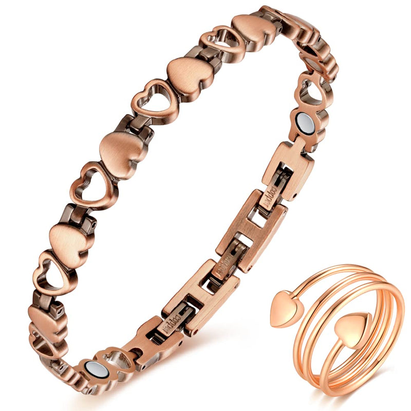 [Australia] - Vicmag Copper Bracelet for Women Strength Magnetic Bracelets 99.9% Pure Copper Jewelry Adjustable Love Rose Gold Ring 