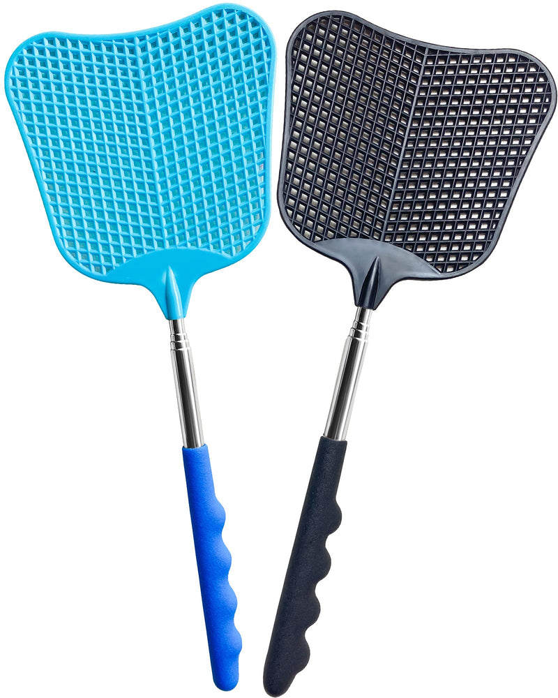 [Australia] - Fly Swatter Heavy Duty Set, with Durable Telescopic Stainless Steel Extendable Handles, for Home, Classroom and Office, 2Pcs, 2 Colors 