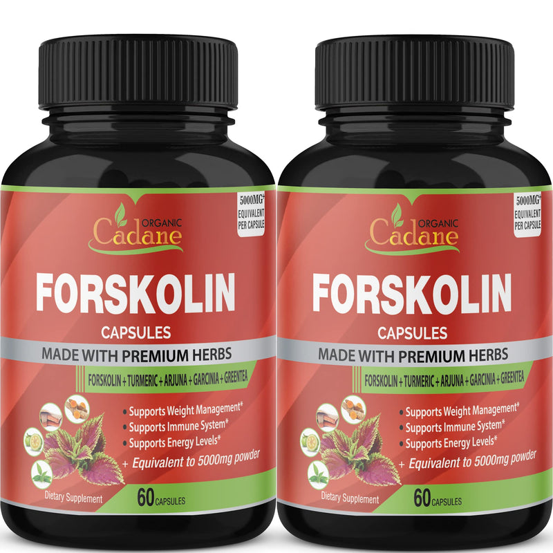 [Australia] - 2 Packs Organic Forskolin Supplements Capsules 5000mg with Turmeric, Arjuna, Garcinia Cambogia, Green Tea - Maximum Strength Coleus Forskohlii Extract - Support Energy Production & Immune System 