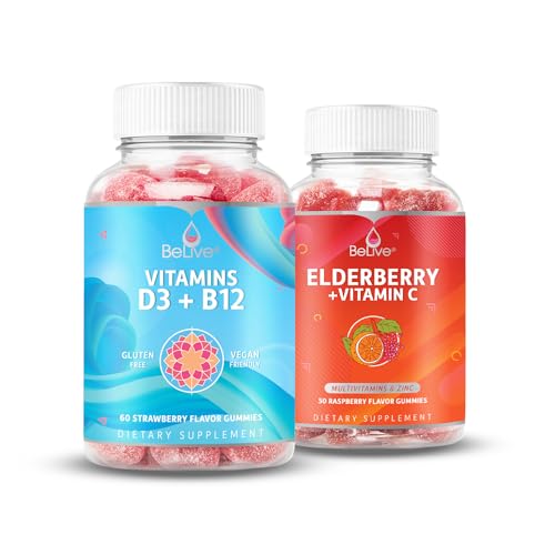 BeLive Vitamin Bundle D3+B12 + Vitamin C for Inmune Support, Bone and Muscle Support and Energy, Vegan