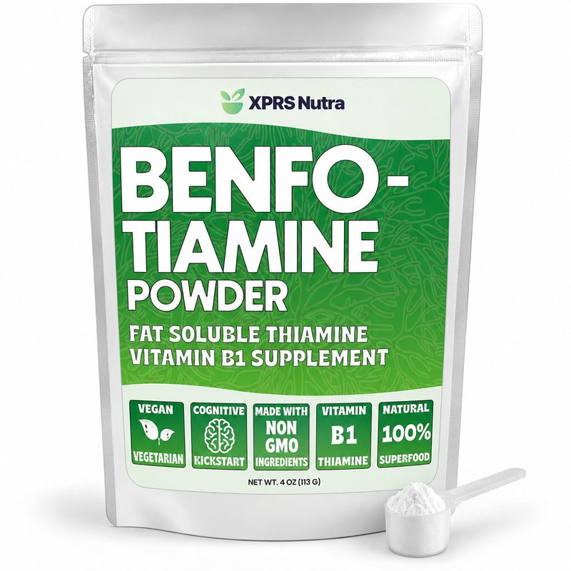 XPRS Nutra Benfotiamine Powder (Thiamine) - Fat Soluble Happy Heart Thiamine Supplement - Advanced Vitamin B1 Benfotiamine for a Cognitive Boost - Vegan Friendly Benfotamine Powder (4 Ounce)
