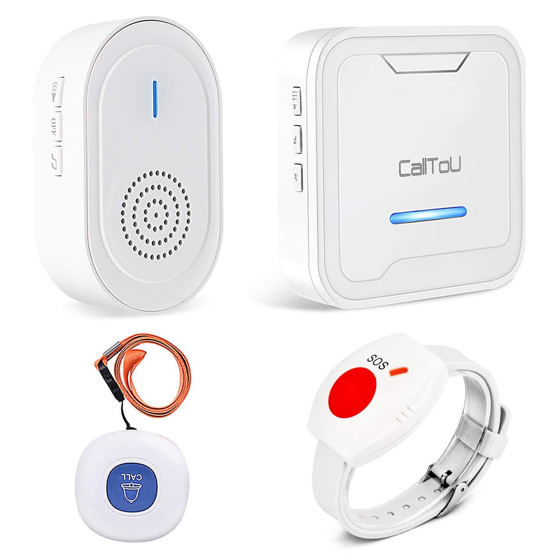 [Australia] - CallToU Wireless Caregiver Pager Call Button Medical Nurse Alert System Alarm and Panic Button at Home/Patients/Disabled,2 Emergency Buttons(1 SOS Watches+1 Button) + 2 Receivers CC05-06 2-2 