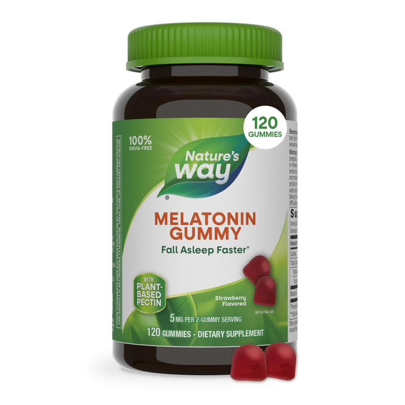 Nature's Way Adult Melatonin Gummies, Sleep Support*, Strawberry, 120 ct | 5 mg Melatonin per 2-Gummy Serving, Helps Support Restful Sleep*, Fall Asleep Faster*, Strawberry Flavored 120 Count (Pack of 1)