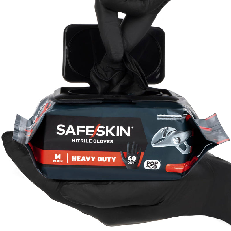 [Australia] - SAFESKIN Heavy Duty Nitrile Disposable Latex Free Gloves (40/160/1600 packs), Black Gloves for Food Prep, Cleaning, Mechanic Medium (Pack of 40) Pack of 40 