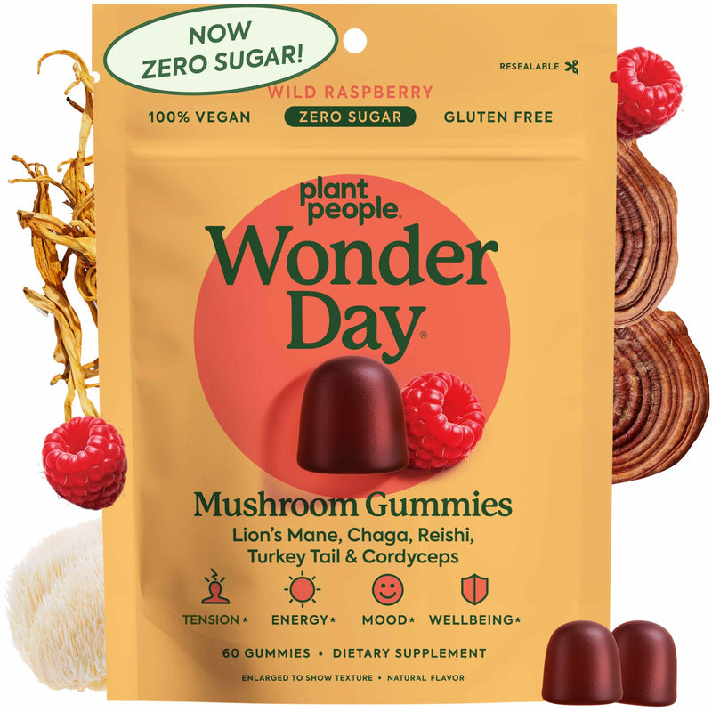 [Australia] - Plant People WonderDay Mushroom Gummies - Lion‚Äôs Mane, Cordyceps, Chaga Mushroom Supplement to Support Immune System De-Stress Boost Mood & Energy in Adults Natural, Vegan, Non-GMO (60 Count) 60 Count (Pack of 1) 