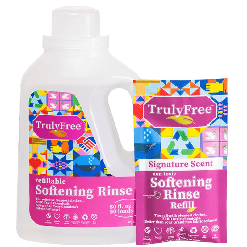 [Australia] - Signature Scent Softening Rinse, Natural Fabric Softener - Plant-Based, Non-Toxic, Safe for Babies & Kids, Includes: Empty refillable 50oz Bottle with measuring cap, 1 Refill (50 Loads) Scented Starter Kit 