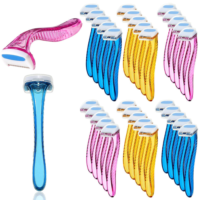 Honoson 30 Pieces Bikini Razors Bikini Trimmer for Women Small Disposable Travel Accessories Armpit Hair Removal Beauty for Body Cosmetic Tool(Light Pink, Light Yellow, Light Blue) Light Pink, Light Yellow, Light Blue