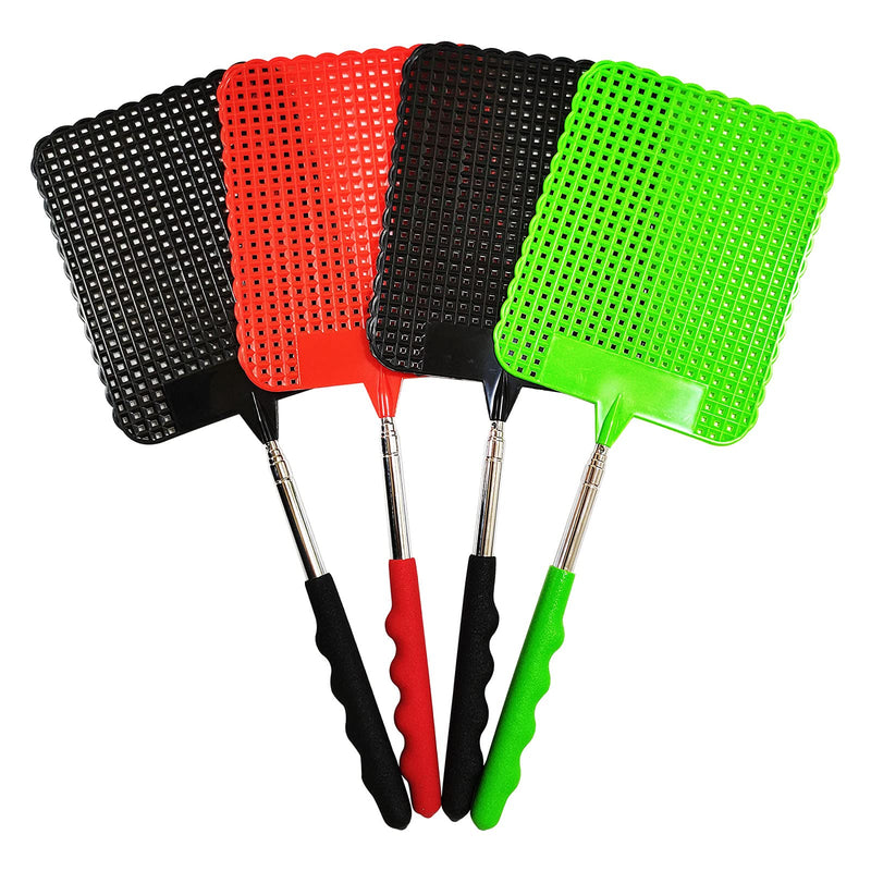 [Australia] - 4Pcs Telescopic Fly Swatters, 29in Long Heavy Duty Retractable Manual Plastic Fly Swatter, Premium Extendable Flyswatter with Long Stainless Steel Pole, Pack of 3 Assorted Colors 