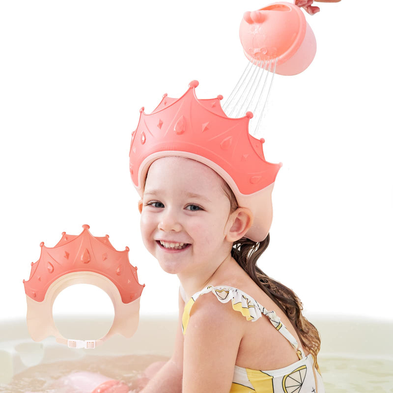 [Australia] - Shower Cap Shield for Kids, Visor Hat for Eye and Ear Protection for 0-9 Years Old Children, Cute Crown Shape Makes the Baby Bath More Fun (Pink) Pink 