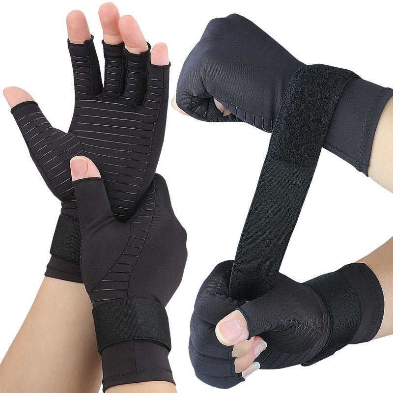[Australia] - 2 Pairs Pack Compression Gloves for Women Men, Copper Arthritis Gloves for Hand Pain Relief, Carpal Tunnel Wrist Support, Rheumatoid, Joint Swelling,Fingerless for Computer Typing(Small/Medium) Fingerless Small/Medium (2 Pairs) 