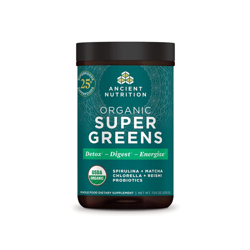 [Australia] - Ancient Nutrition Super Greens Powder, Organic Superfood Powder with Probiotics Made with Spirulina, Chlorella, Matcha, and Digestive Enzymes, 25 Servings, 7.05oz 