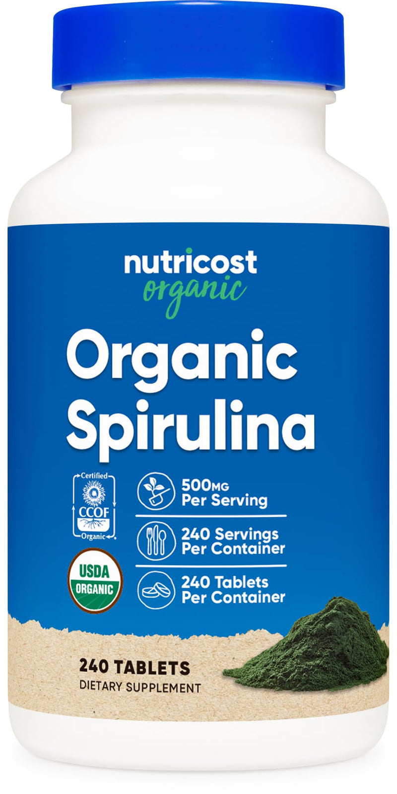 [Australia] - Nutricost Organic Spirulina 500mg, 240 Tablets - Gluten Free, Non-GMO 