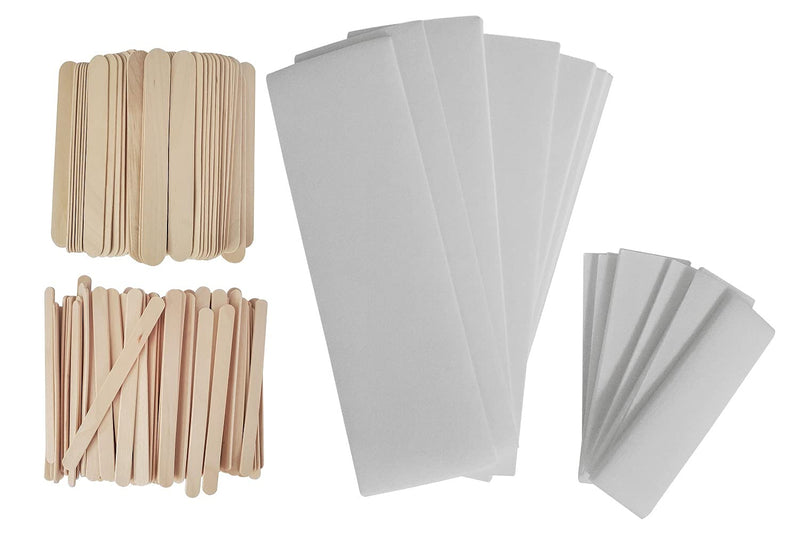 [Australia] - Waxing Kit, Non Woven Cloth Hair Removal Wax Strips Multi Size Combo - 100 Large & 200 Small Strips, 200 Wooden Applicator Sticks, Full-Body Hair Removal for All Non-Woven Kit 