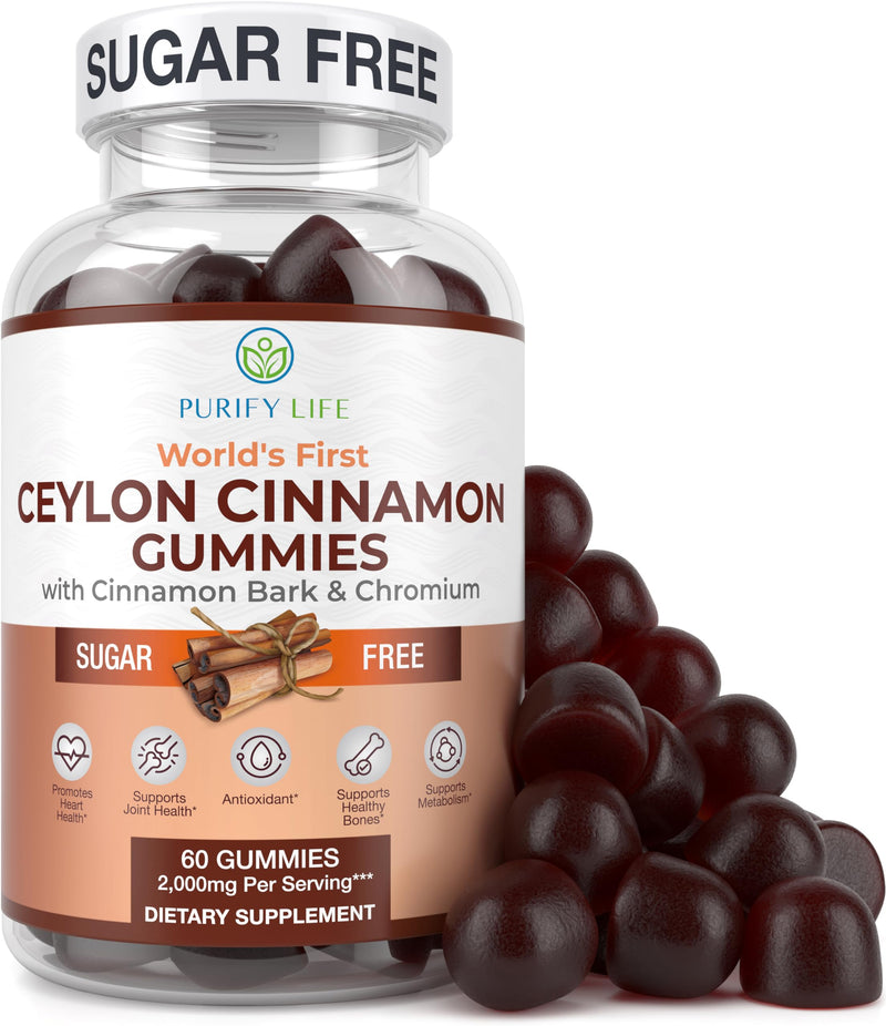 [Australia] - Sugar-Free Ceylon Cinnamon Gummies (2,000mg/Serving) Joint Pain Support Cinnamon Supplement & Brain Health, Vegan, Gluten-Free, Replace Ceylon Cinnamon Capsules, Pills, Powder Extract 60 Chews 
