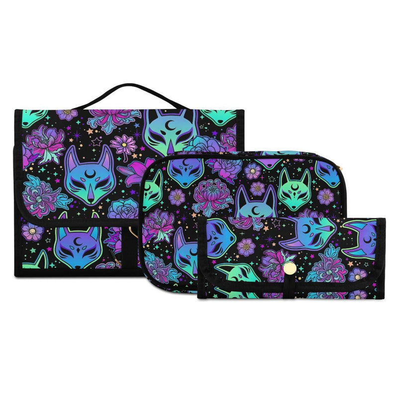 MNSRUU 3 PCS Toiletry Bag, Magic Fox with Camellia Hanging Makeup bag for Toiletries Travel Toiletry Organizer Bags Portable Clear Toiletry Kit Pattern 06
