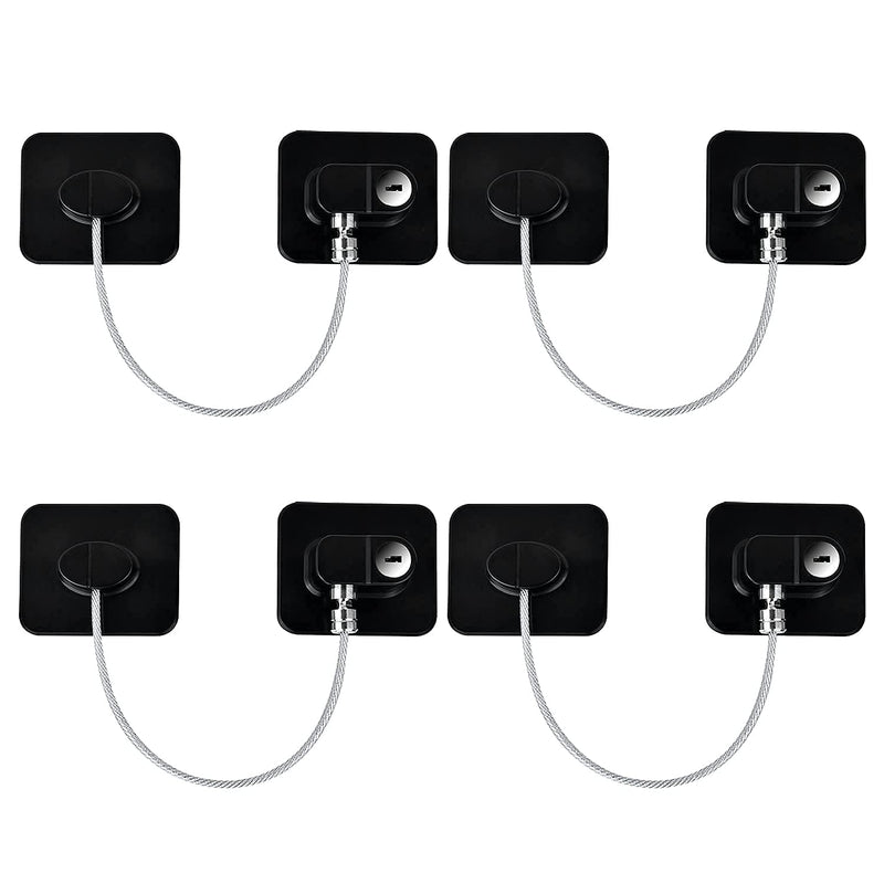 [Australia] - Refrigerator Lock, Baby Proof Cabinet Locks with Keys, Child Safety Locks for Cabinets 4 Pack 4 Count (Pack of 1) Black 4 Pack 