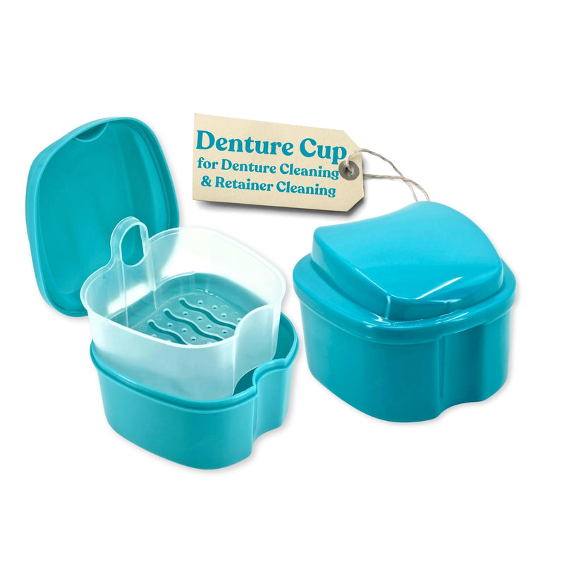 [Australia] - Denture Case, Denture Box with Strainer, Night Cleaner Denture Bath Box for Retainer, Mouthguard, False Teeth, and Denture Cleaning (Teal) Teal 
