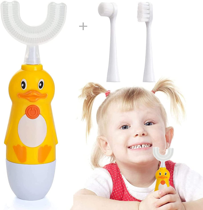 [Australia] - Kids U-Shaped Electric Toothbrush, Automatic Massage Toothbrush with U-Type, Cartoon Modeling Toothbrush with Three Types of Brush Heads,Battery Operated,Small for 2-6 Years,Yellow,1 Pack Yellow (2-6 Years) 