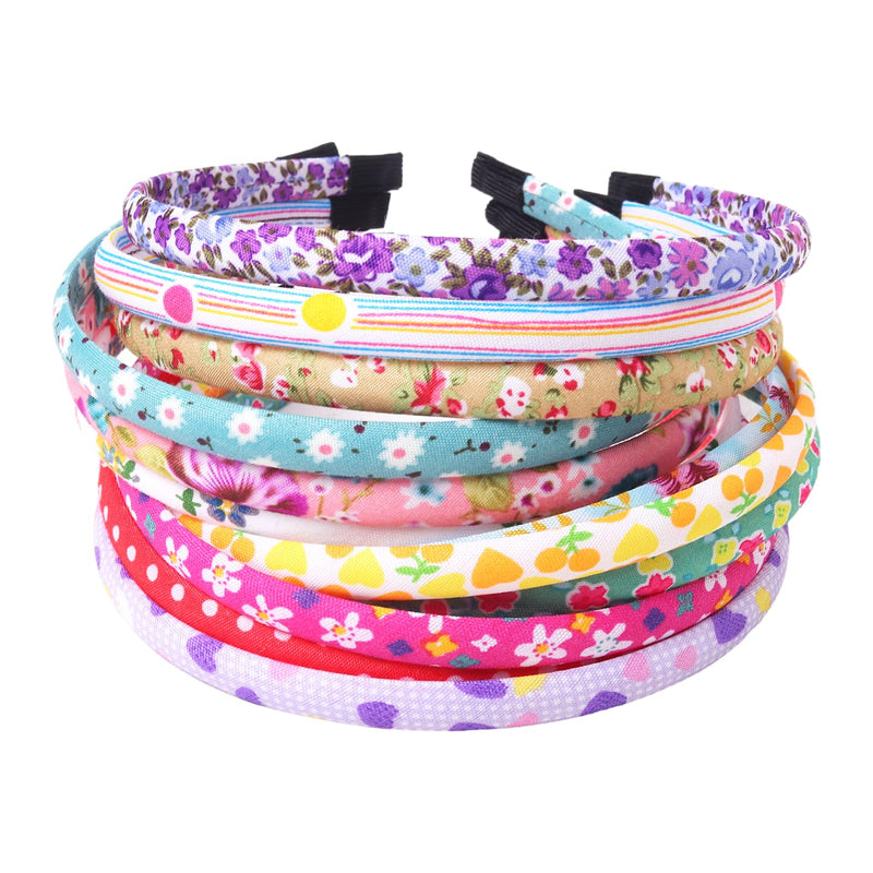 [Australia] - Headbands for Girls 12Pcs Thin Head Bands for Kids Children Hairbands for Toddler Floral Cloth Fabric Covered Headband Birthday Party Favors 1cm floral headbands for girls 